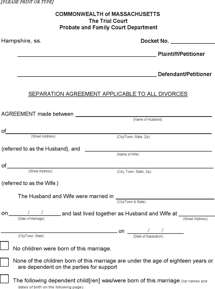 Massachusetts Separation Agreement Template Page 3