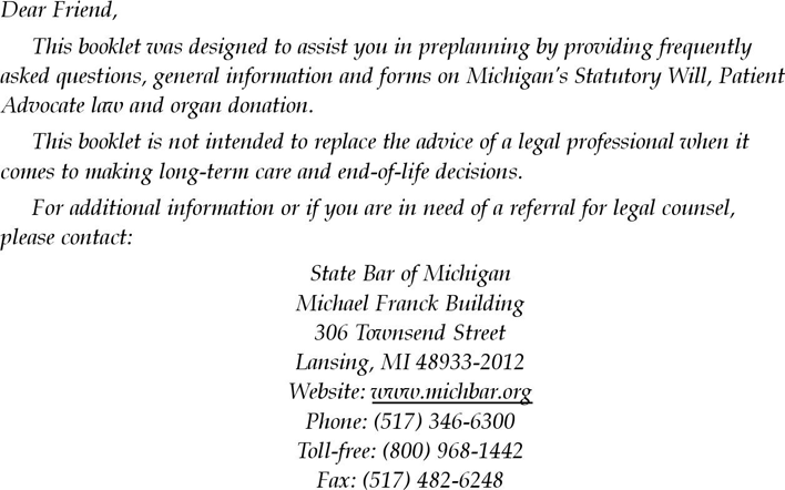 Michigan Designation of Patient Advocate (Durable Power of Attorney for Health Care) Form Page 2