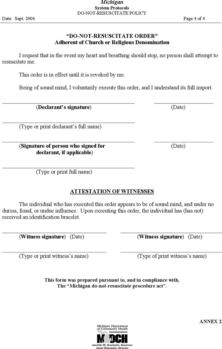 Michigan Do Not Resuscitate Form 1 Page 4