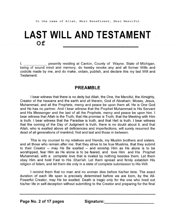 Michigan Last Will And Testament Form Page 2