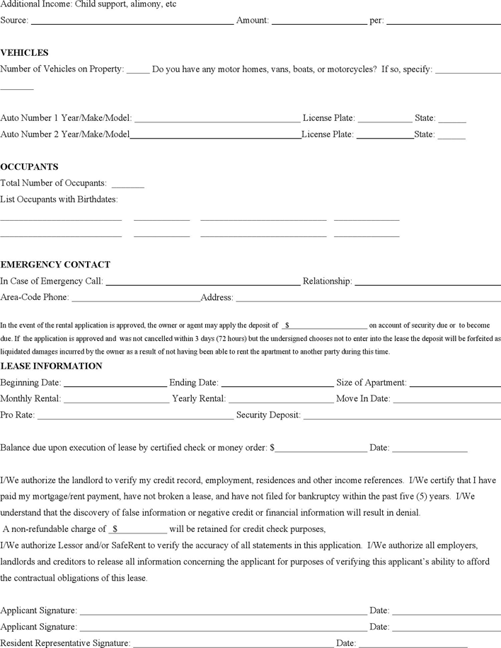 Michigan Rental Application Form Page 2