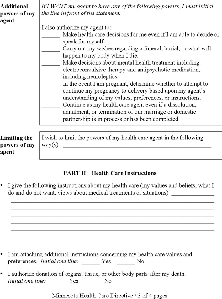 Minnesota Advance Health Care Directive Form 2 Page 3
