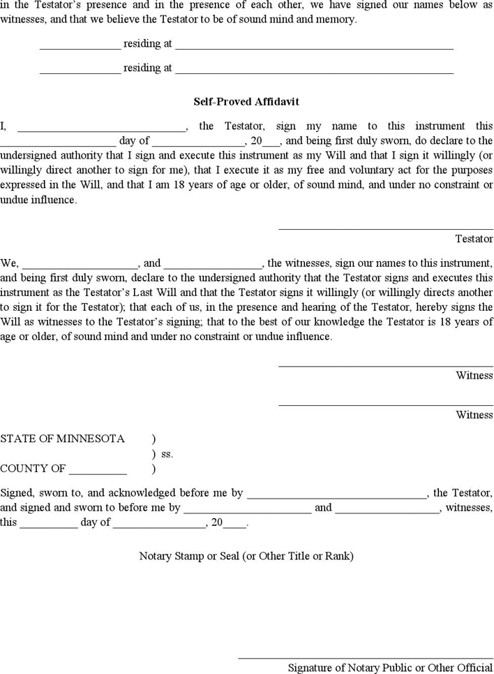 Minnesota Last Will And Testament Form Page 2