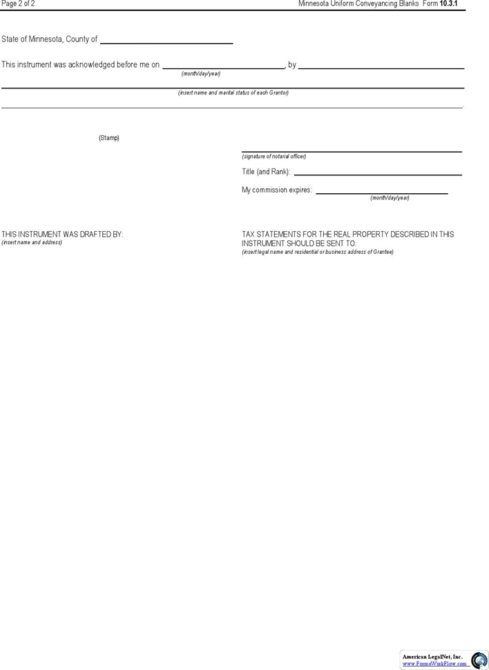 Minnesota Quitclaim Deed Form 1 (Individual To Individual) Page 2