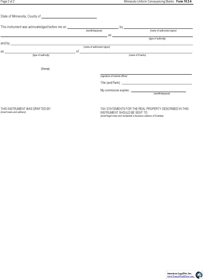 Minnesota Quitclaim Deed Form 2 (Business Entity To Individual) Page 2