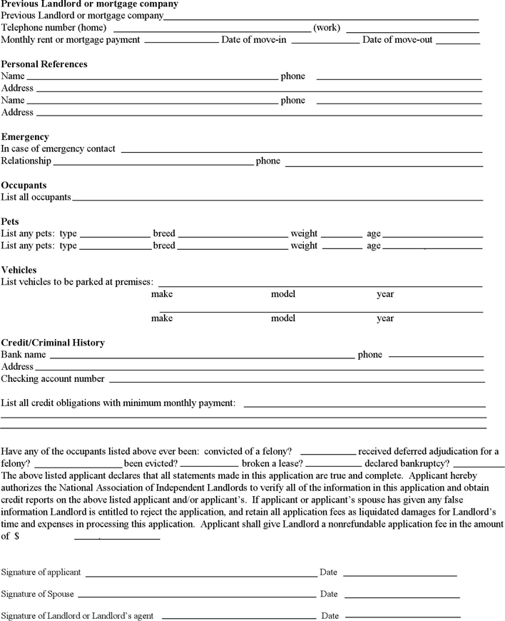 Minnesota Rental Application Form Page 2