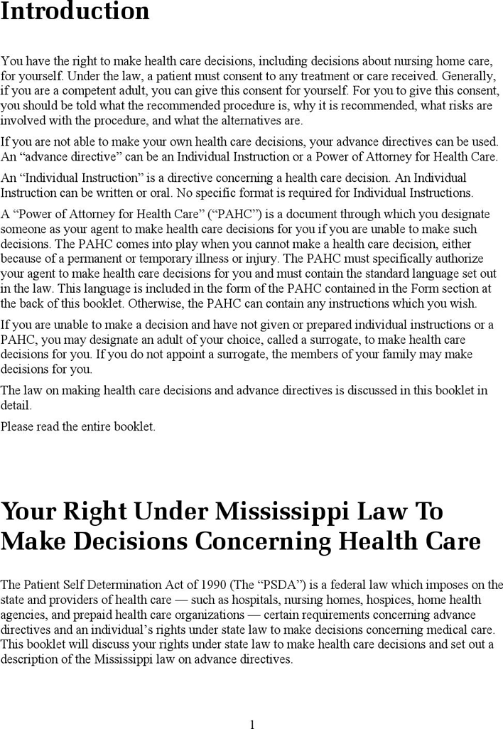 Mississippi Advance Health Care Directive Form 1 Page 2