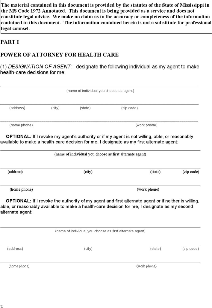Mississippi Advance Health Care Directive Form 3 Page 2