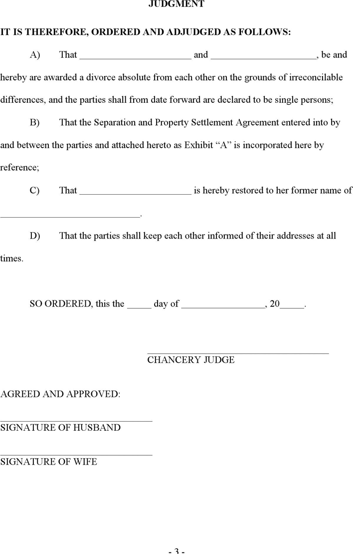 Mississippi Final Judgment of Absolute Divorce Form Page 3