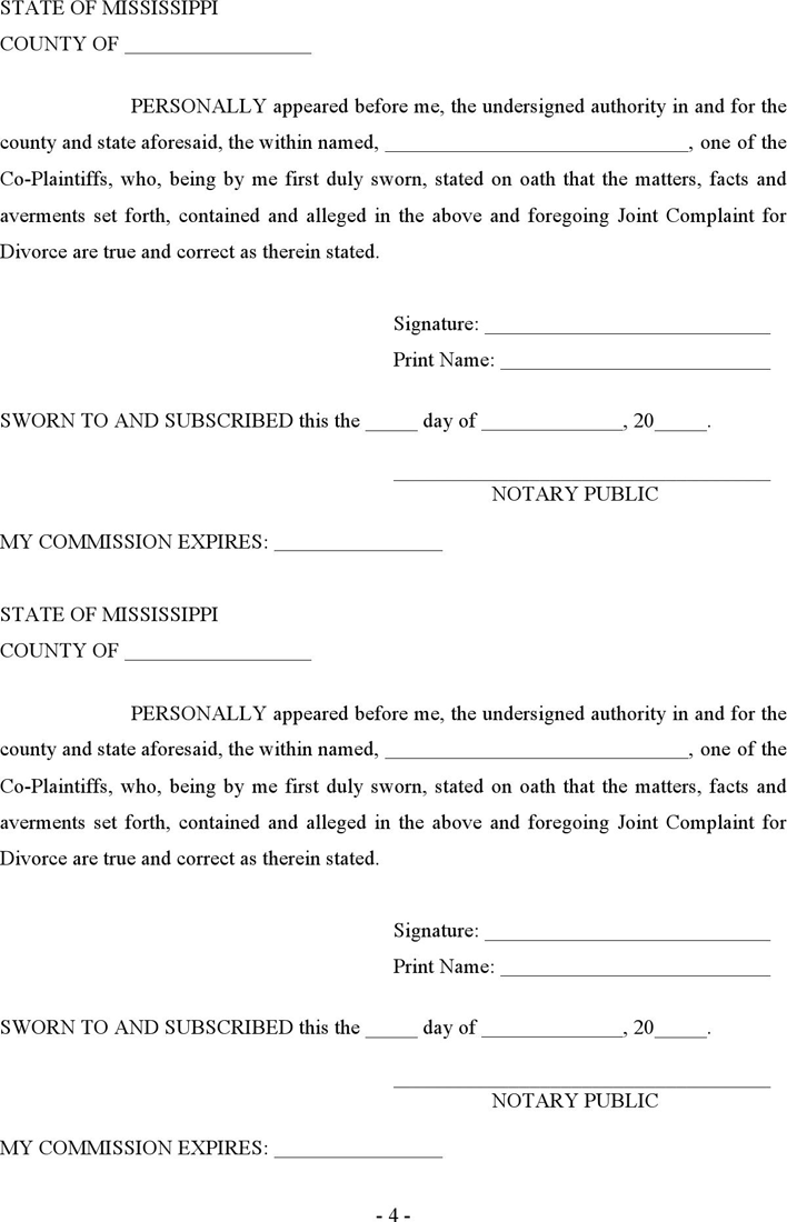 Mississippi Joint Complaint for Absolute Divorce Form Page 4