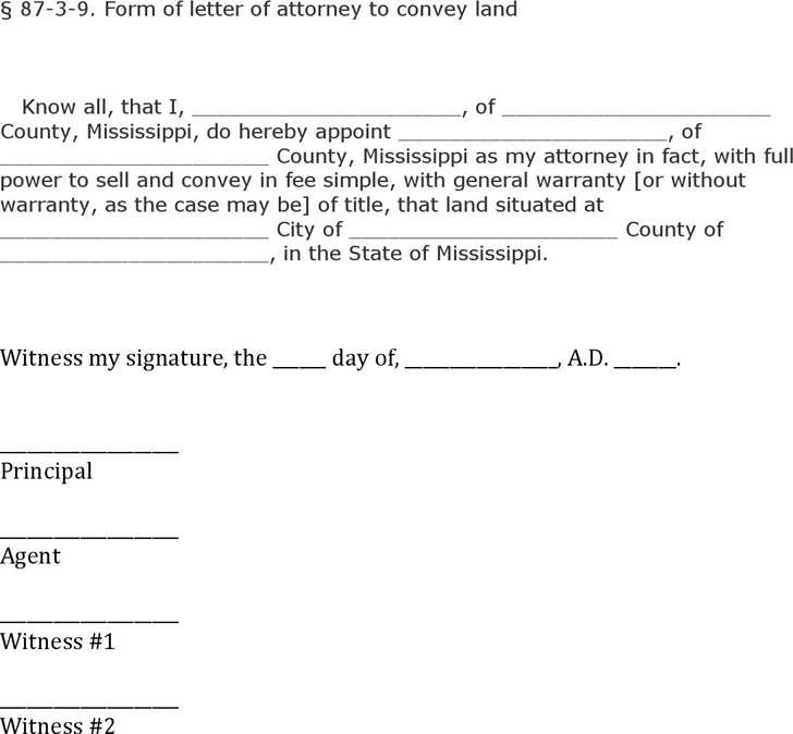Mississippi Land Power of Attorney Form