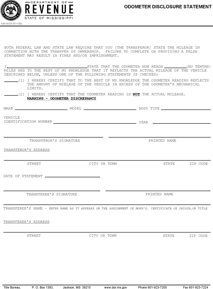 Mississippi Motor Vehicle Bill of Sale Page 4