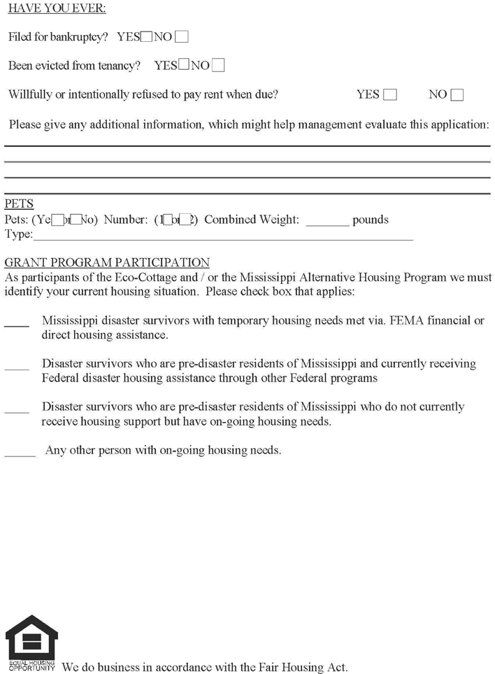 Mississippi Rental Application Form Page 3