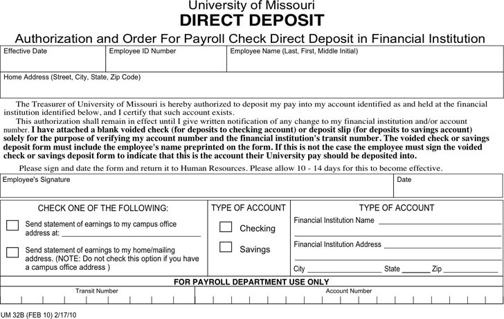 Missouri Direct Deposit Form 3