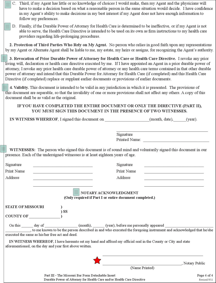 Missouri Health Care Power of Attorney Form Page 4