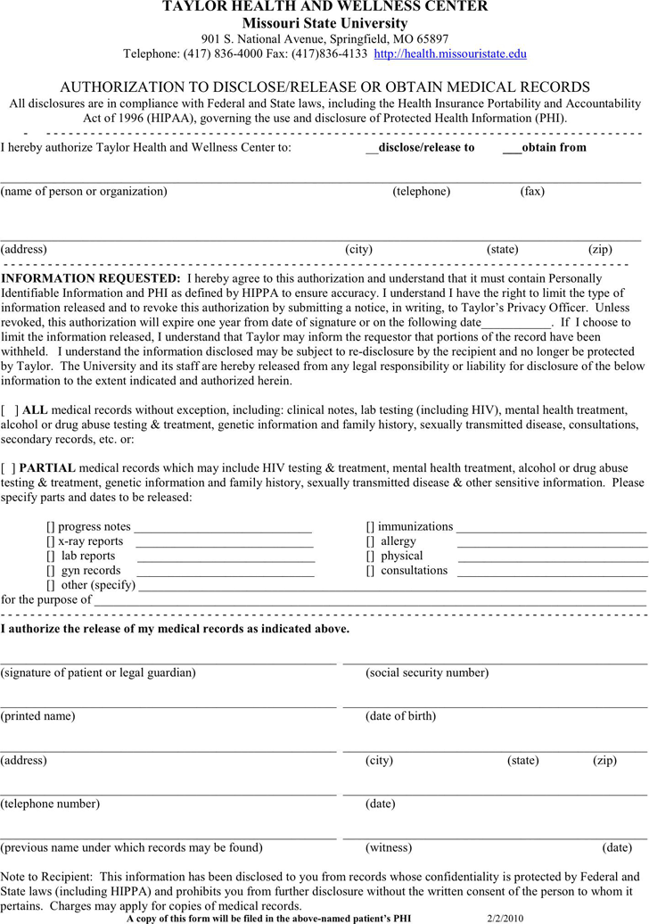 Missouri Medical Record Release Form 1