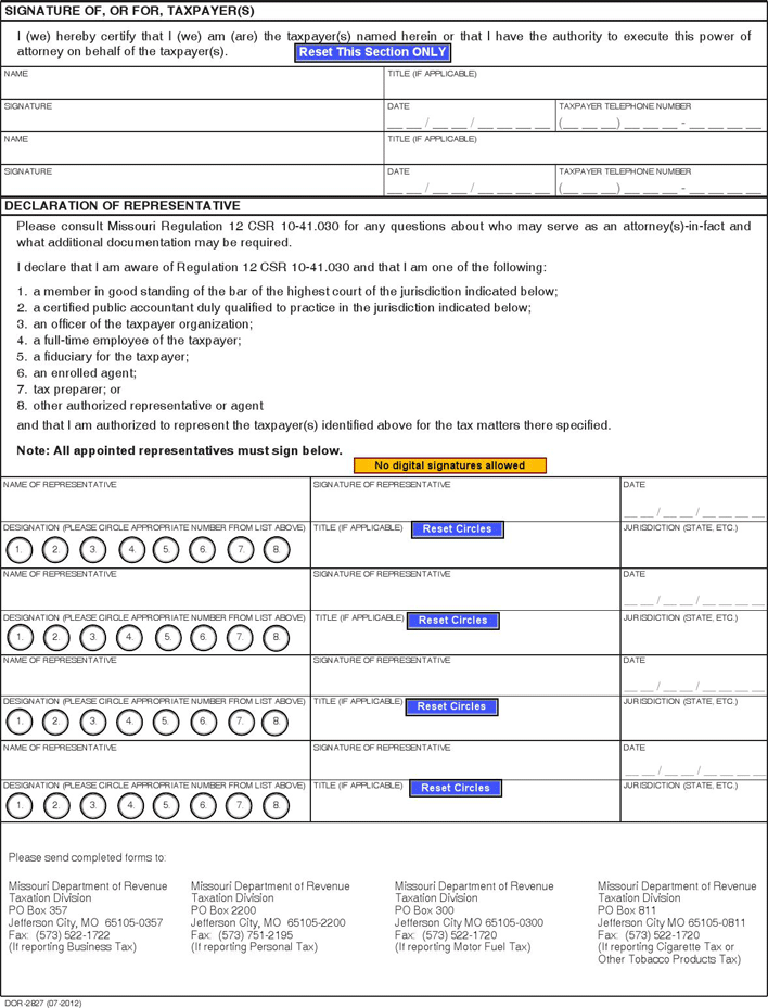 Missouri Tax Power of Attorney Form Page 2