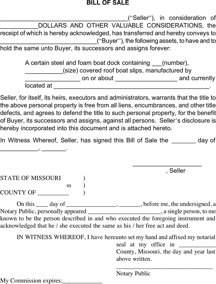 Free Missouri Vessel Bill of Sale Form PDF 7KB 1 Page(s)