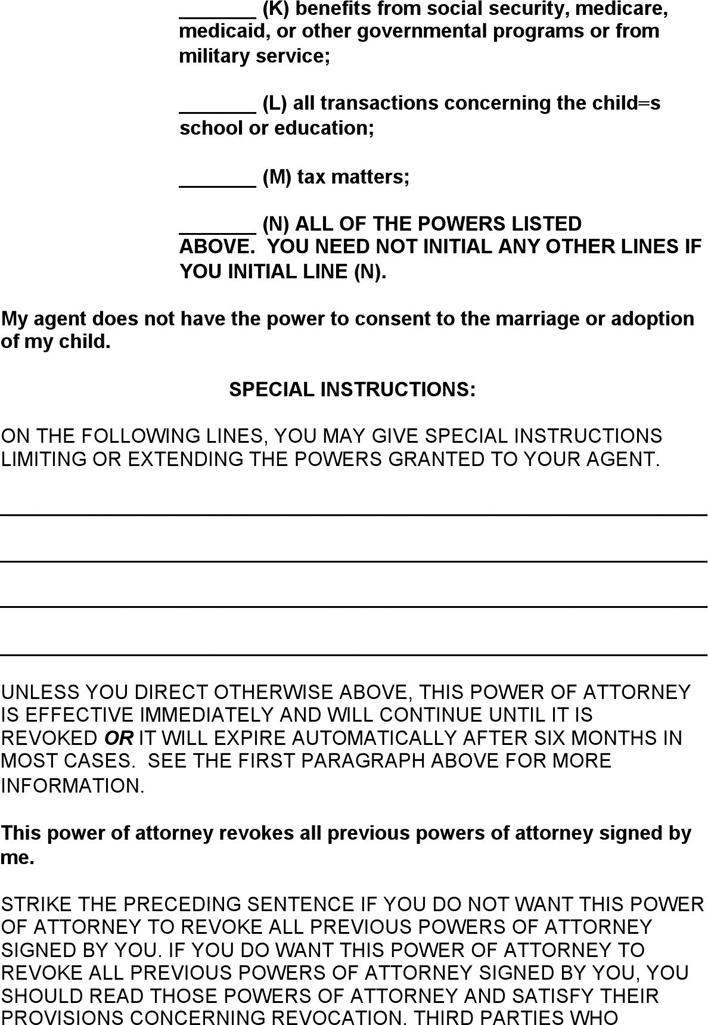 Montana Power of Attorney for Care, Custody or Property of Minor Child Form Page 3