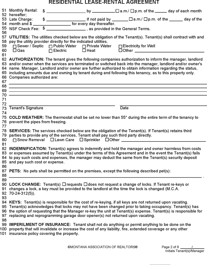 Montana Residential Lease Agreement Form Page 2