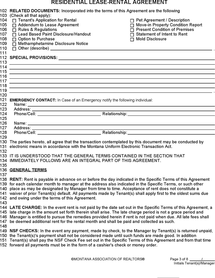 Montana Residential Lease Agreement Form Page 3