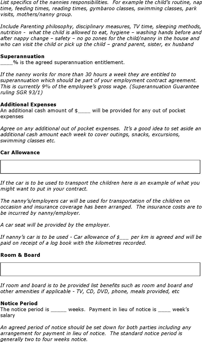 Nanny Employment Contract Page 2