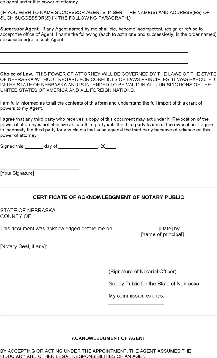 Nebraska General Durable Power of Attorney Form Page 4