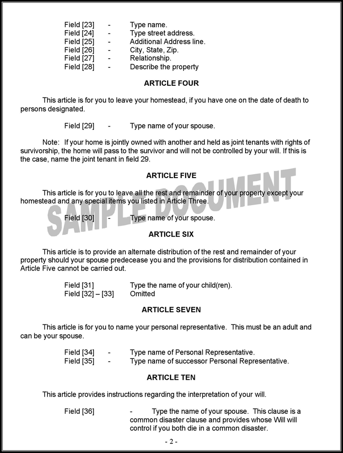 Nebraska Last Will and Testament Form for Married Person with Adult Children Page 2