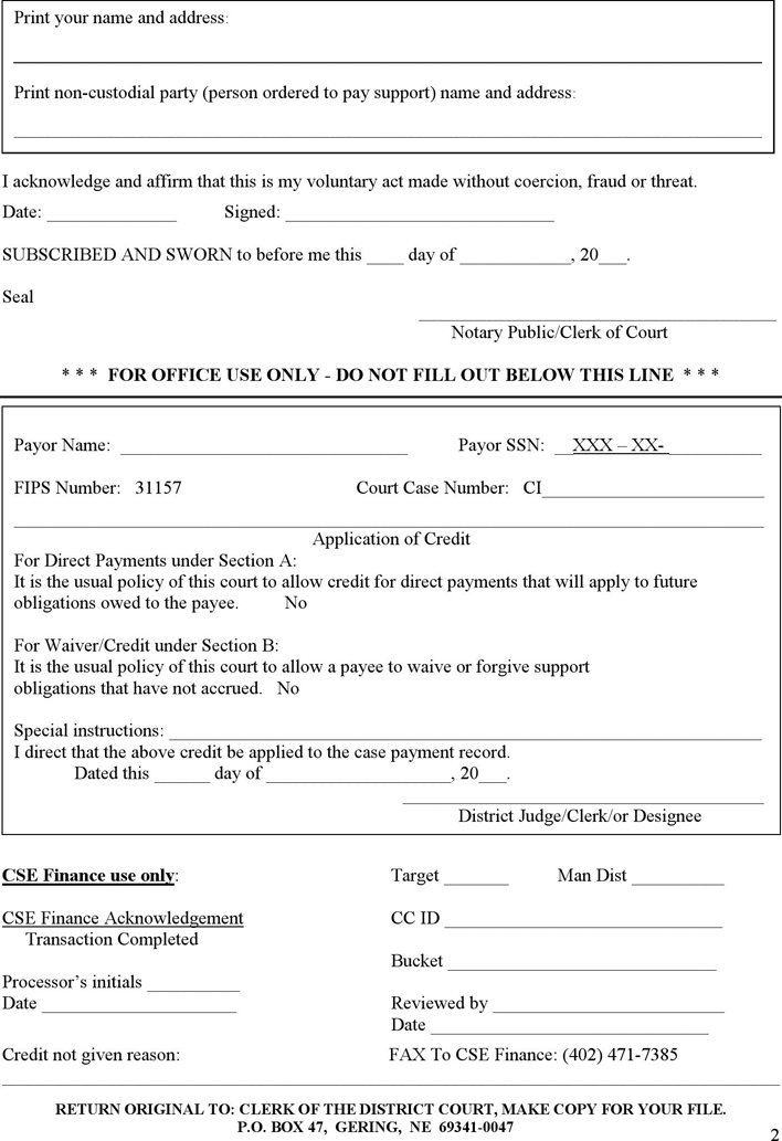 Nebraska Payee Affidavit for Non-Monetary Receipt Form Page 2