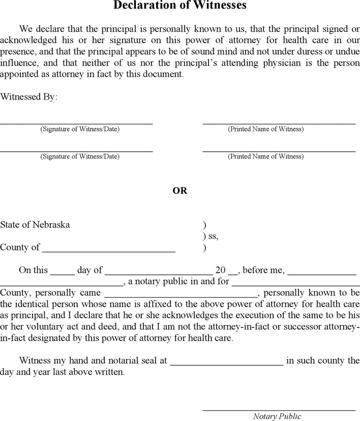 Nebraska Power of Attorney for Health Care Form Page 3