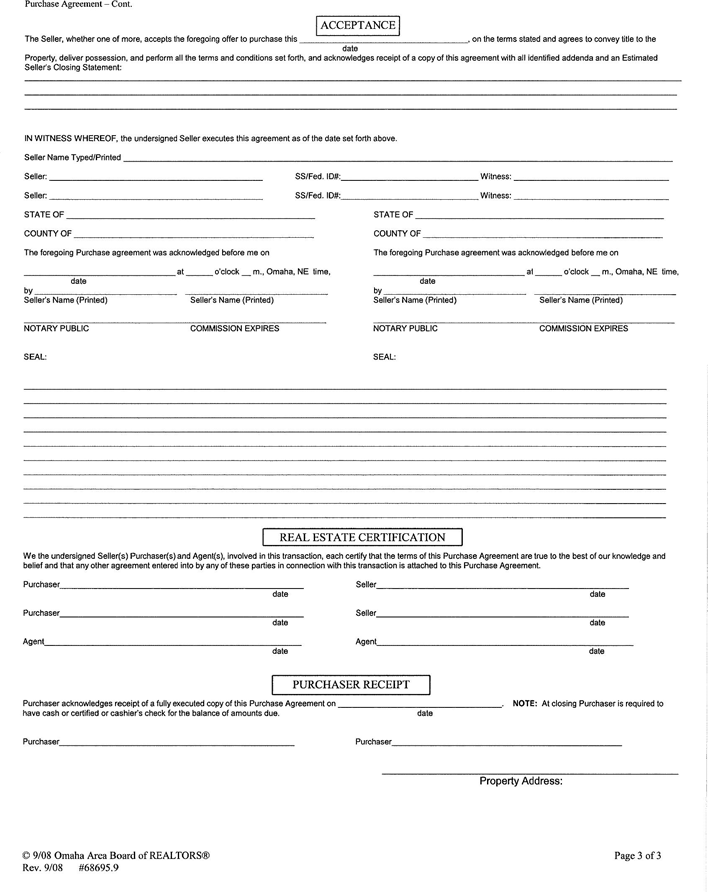 Nebraska Purchase Agreement Form Page 3