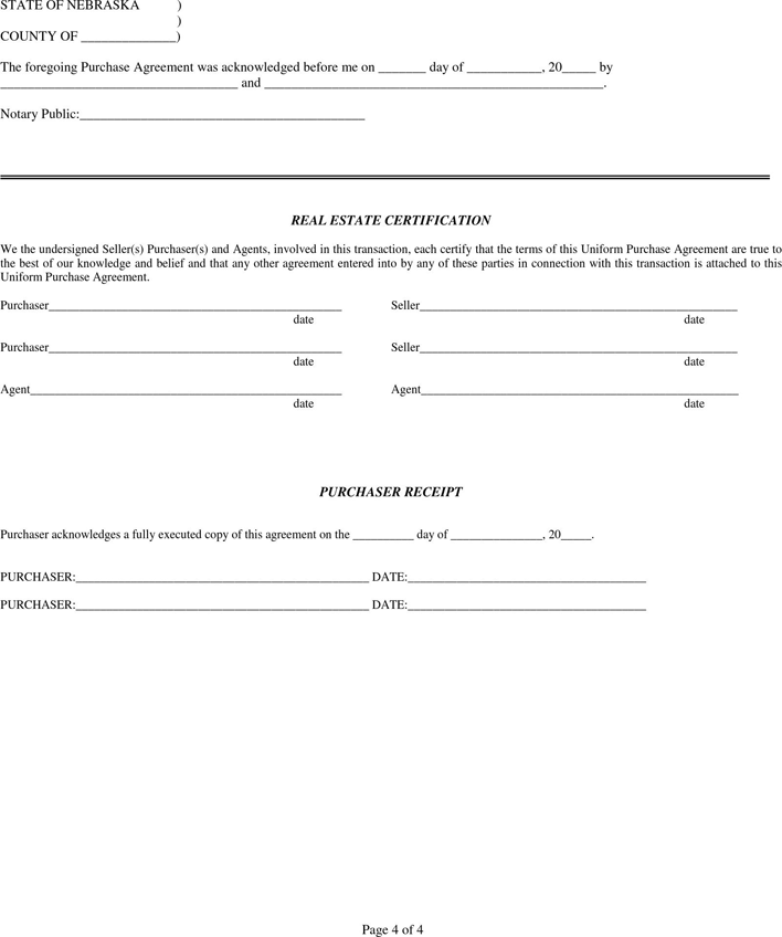 Nebraska Uniform Purchase Agreement Form Page 4