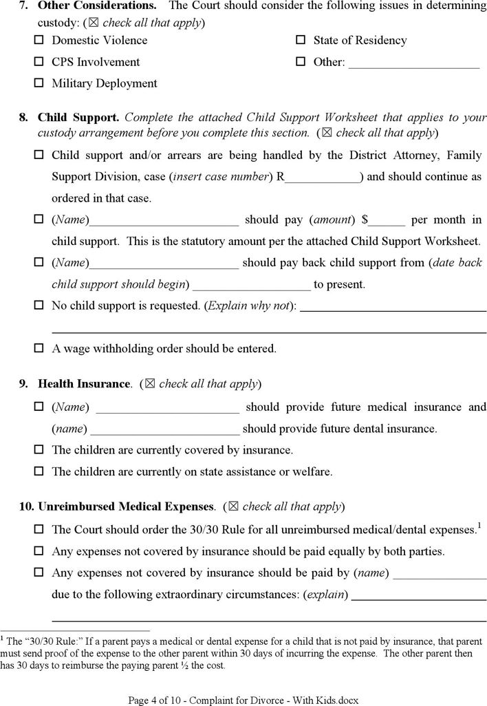 Nevada Complaint for Divorce (with Minor Children) Form Page 4