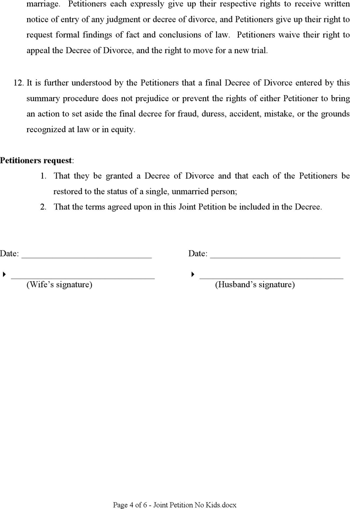 Nevada Joint Petition (No Children) Form Page 4