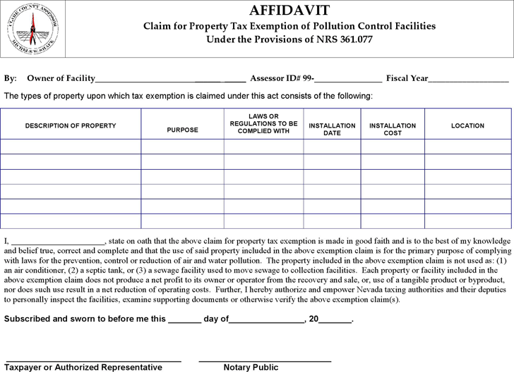 Nevada Pollution Control Affidavit Form