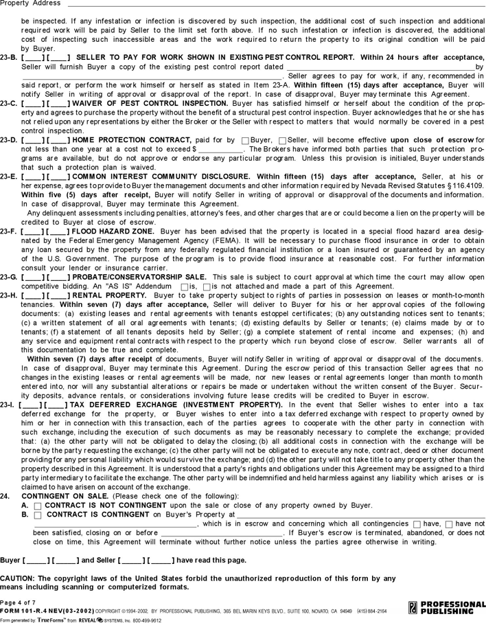 Nevada Standard Residential Purchase Agreement Form Page 4