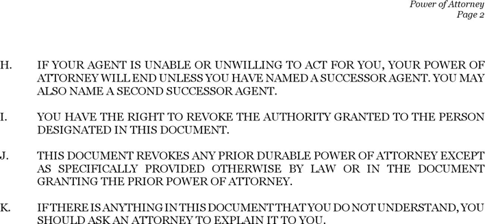 Nevada Statutory Power of Attorney Form Page 2