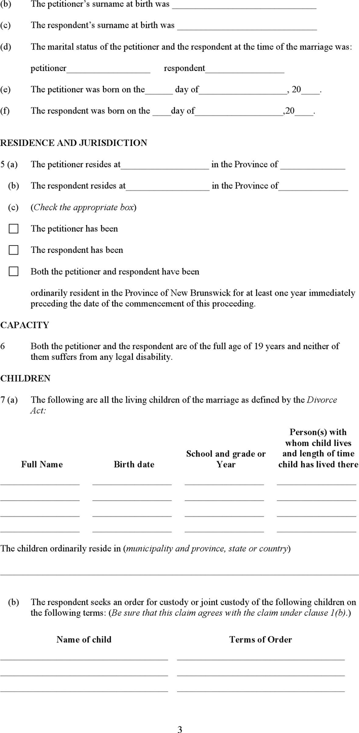 New Brunswick Answer and Counter Petition Form Page 3