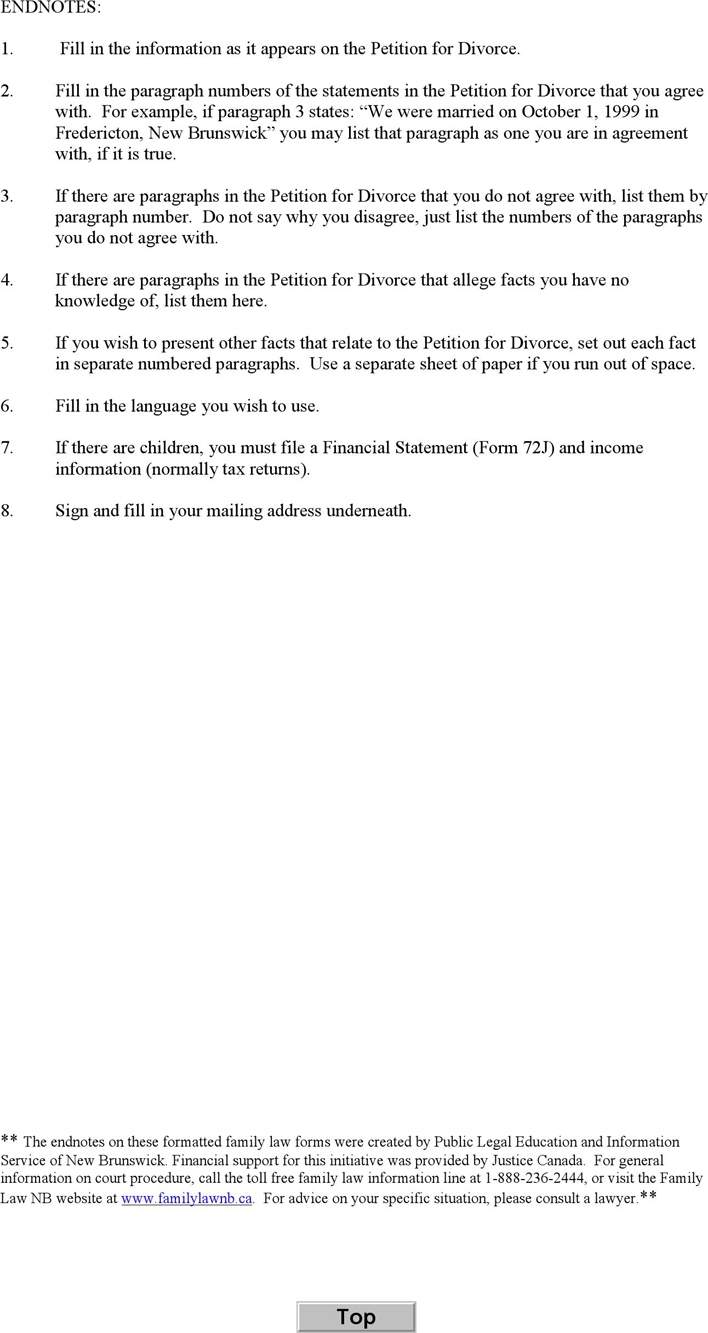 New Brunswick Answer Form Page 2
