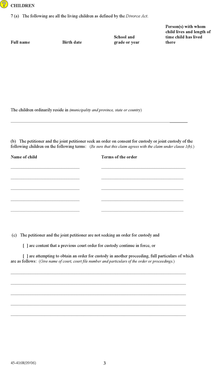 New Brunswick Joint Petition for Divorce Form Page 3