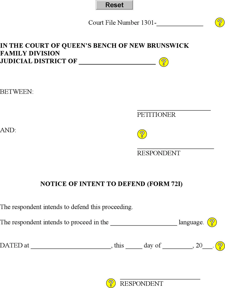 New Brunswick Notice of Intent to Defend Form