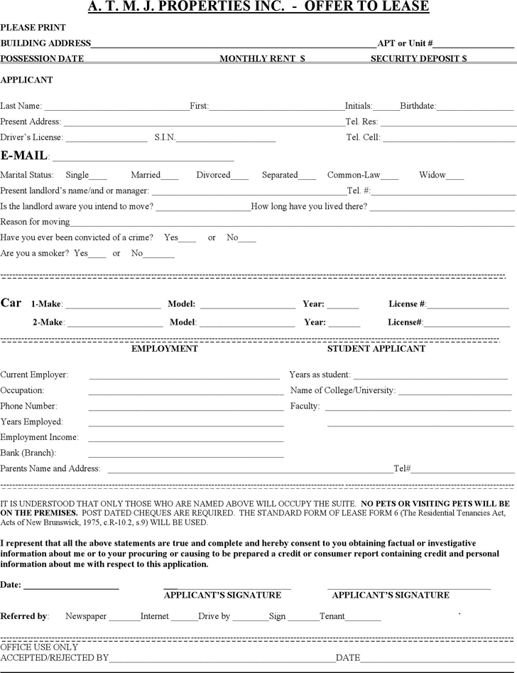 New Brunswick Offer to Lease Form
