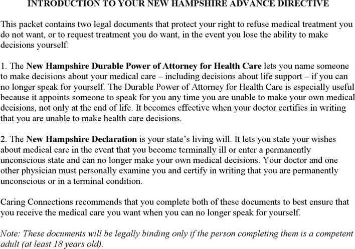 New Hampshire Durable Power of Attorney for Health Care Form 2 Page 3