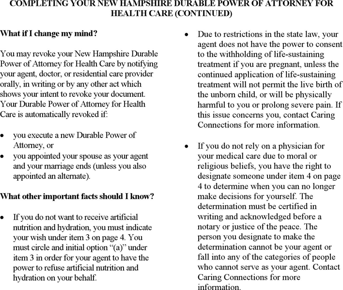 New Hampshire Durable Power of Attorney for Health Care Form 2 Page 5