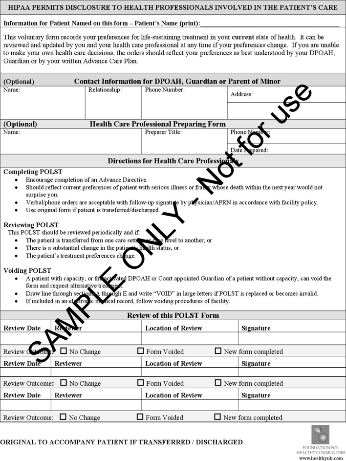 New Hampshire POLST Form Page 2