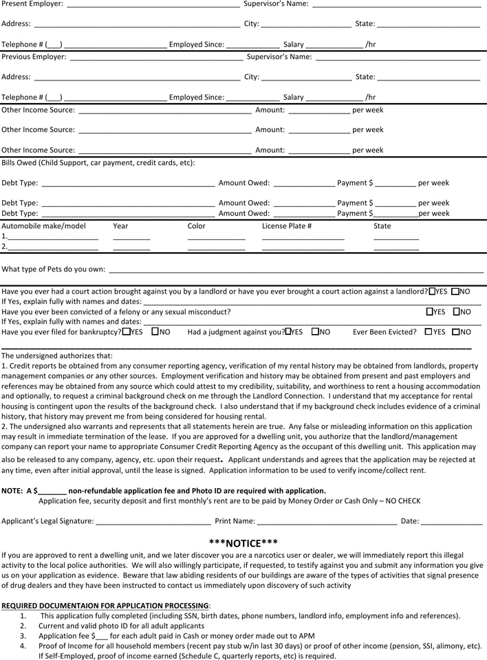 New Hampshire Rental Application for Tenant Page 2