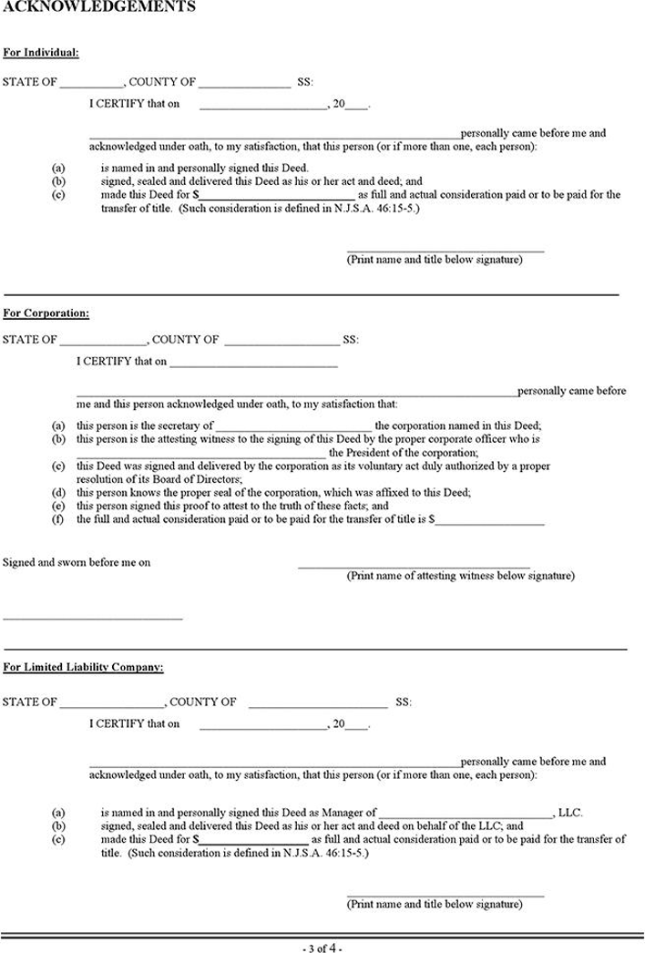 New Jersey Deed-Warranty (With Statutory Covenants) Page 3