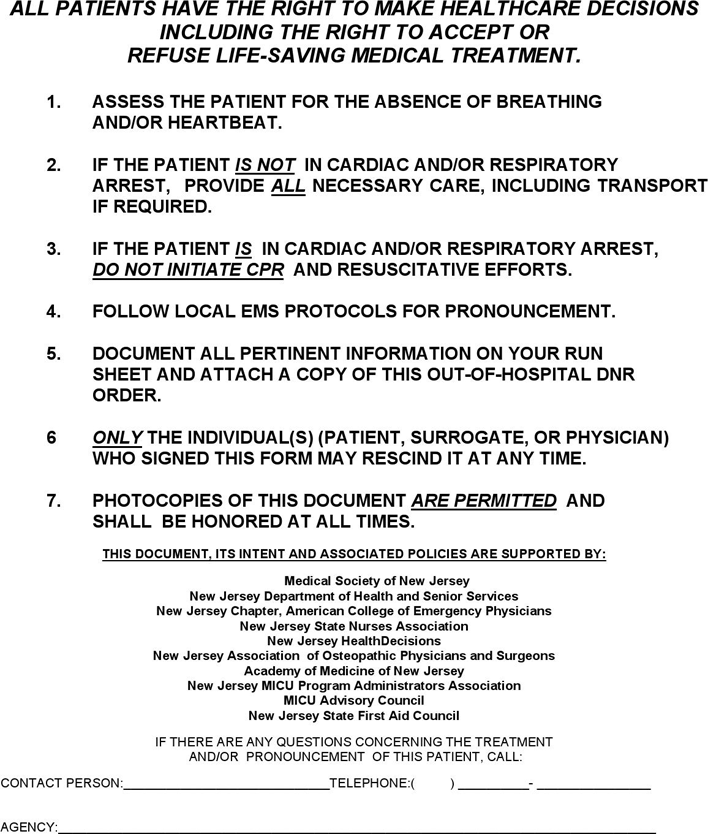 New Jersey Do Not Resuscitate Form Page 2