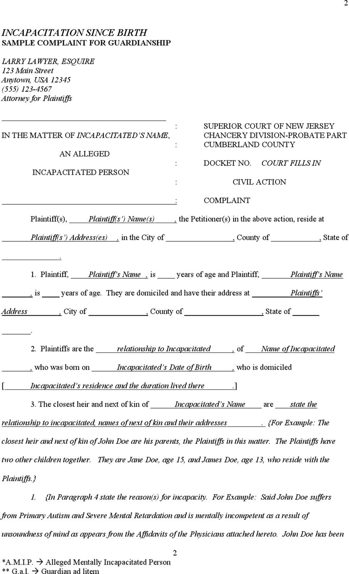 New Jersey Guardianship Form Page 2