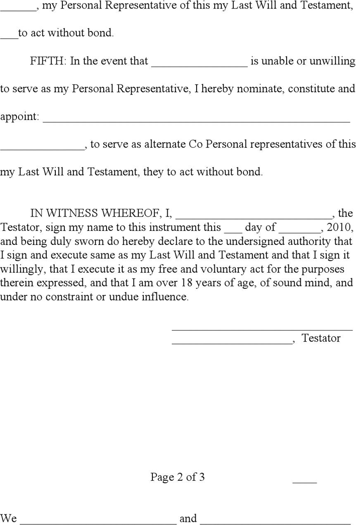 New Jersey Last Will And Testament Form Page 2